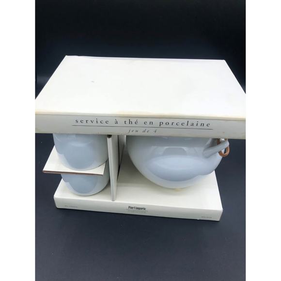 Pier One Imports White Porcelain Tea Pot Set with 4 Cups - Picture 8 of 9